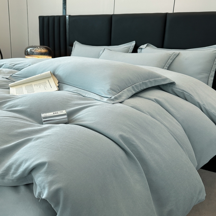 91家纺网 家纺一手货源 找家纺 优梦莱 2025春夏新款100%抗菌防螨四件套 浅灰绿