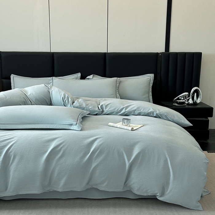 91家纺网 家纺一手货源 找家纺 优梦莱 2025春夏新款100%抗菌防螨四件套 浅灰绿