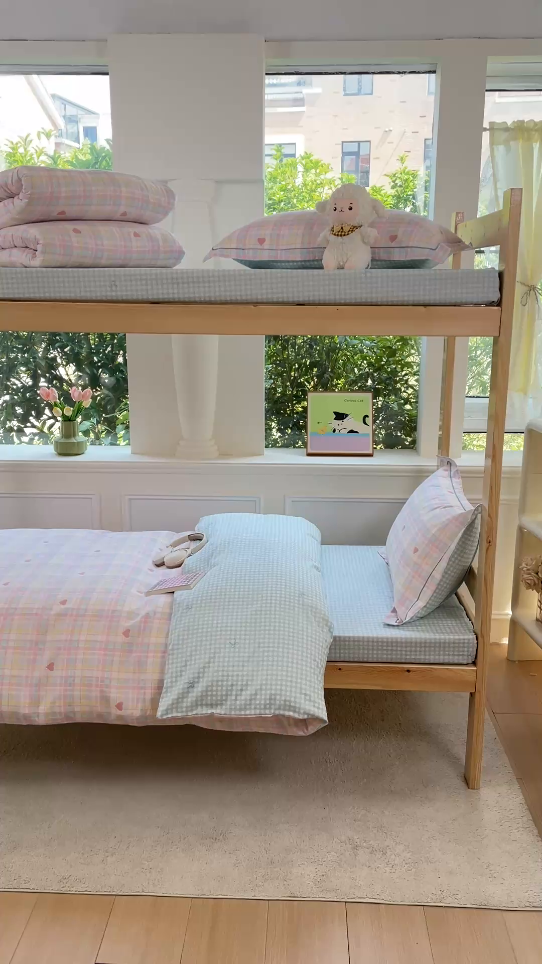 91家纺网 家纺一手货源 找家纺 铭博家纺 新款100%全棉印花学生季宿舍上下铺三件套 加州甜心粉