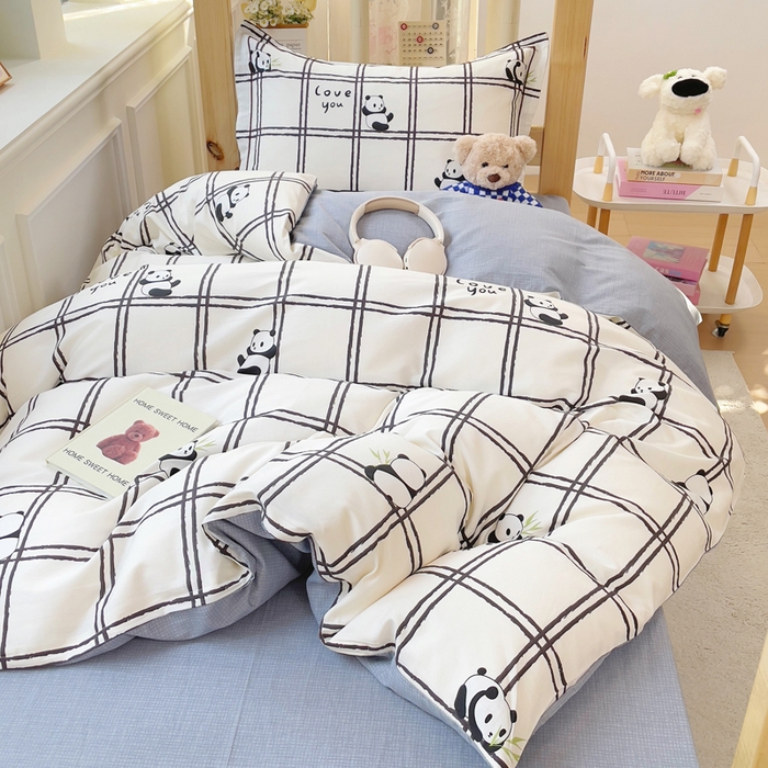 91家纺网 家纺一手货源 找家纺 铭博家纺 新款100%全棉印花学生季宿舍上下铺三件套 趣味熊猫