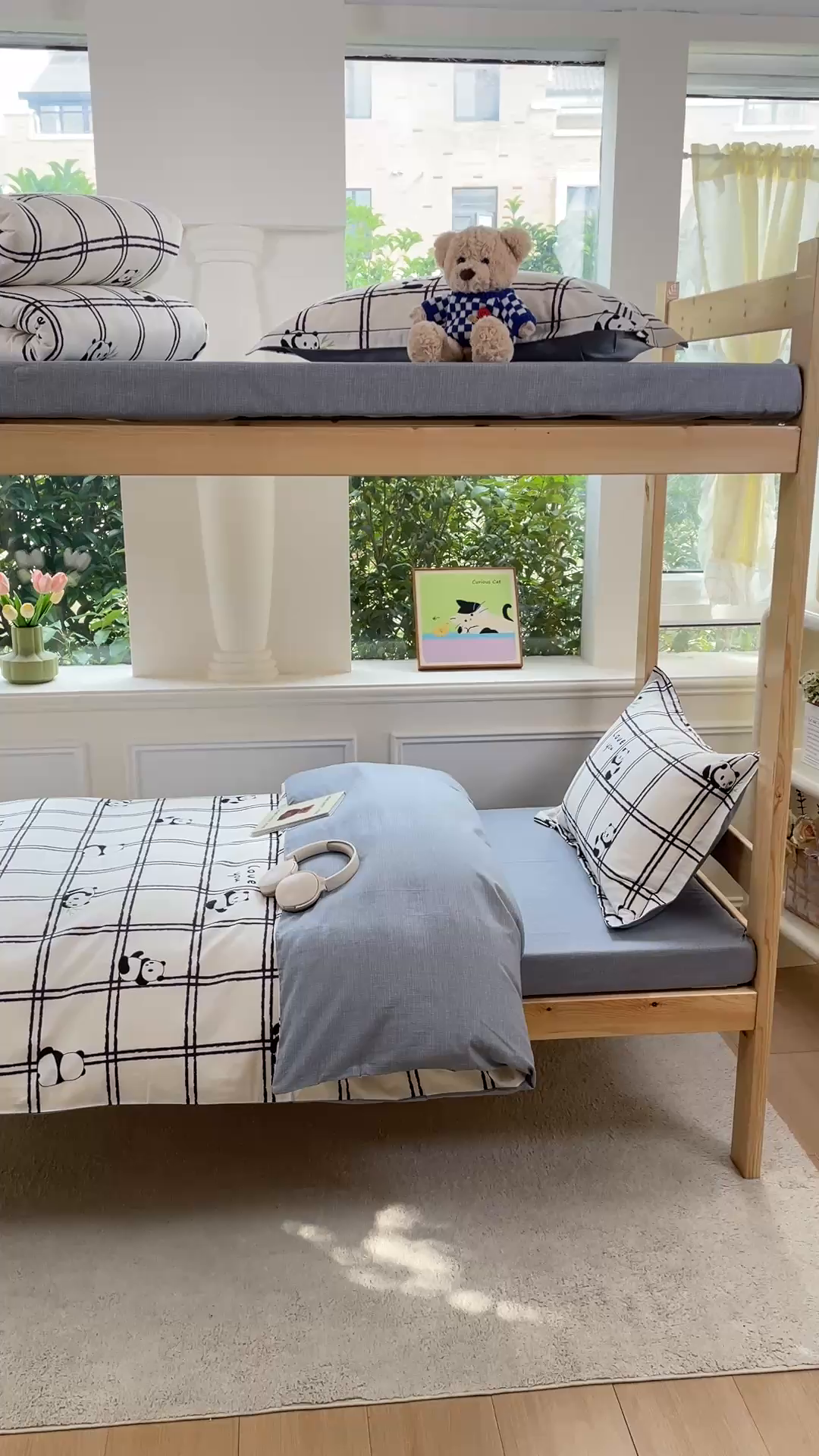 91家纺网 家纺一手货源 找家纺 铭博家纺 新款100%全棉印花学生季宿舍上下铺三件套 趣味熊猫