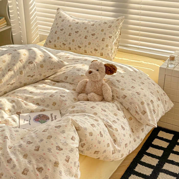 91家纺网 家纺一手货源 找家纺 繁花家居 2025学生季第二波木棉水洗棉四件套三件套跑量款 狗狗家族