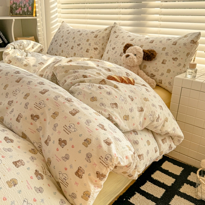 91家纺网 家纺一手货源 找家纺 繁花家居 2025学生季第二波木棉水洗棉四件套三件套跑量款 狗狗家族