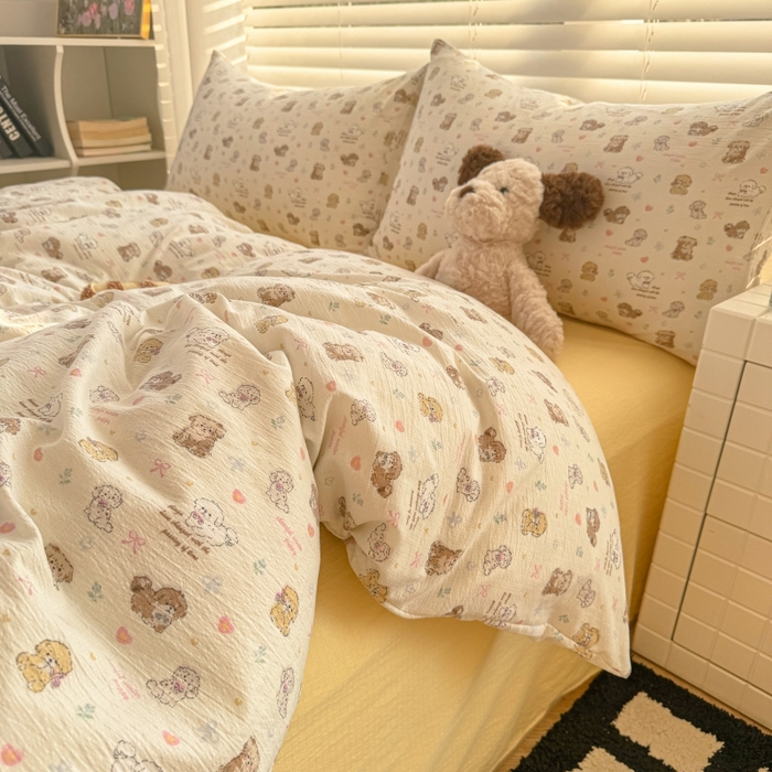 91家纺网 家纺一手货源 找家纺 繁花家居 2025学生季第二波木棉水洗棉四件套三件套跑量款 狗狗家族