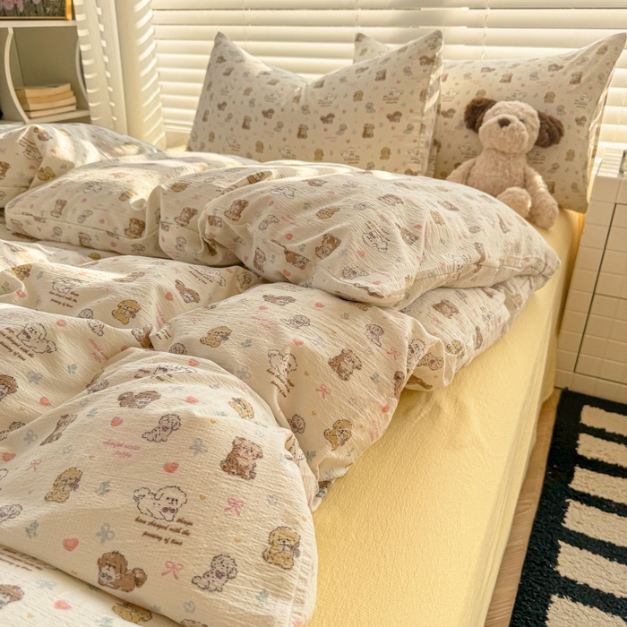 91家纺网 家纺一手货源 找家纺 繁花家居 2025学生季第二波木棉水洗棉四件套三件套跑量款 狗狗家族