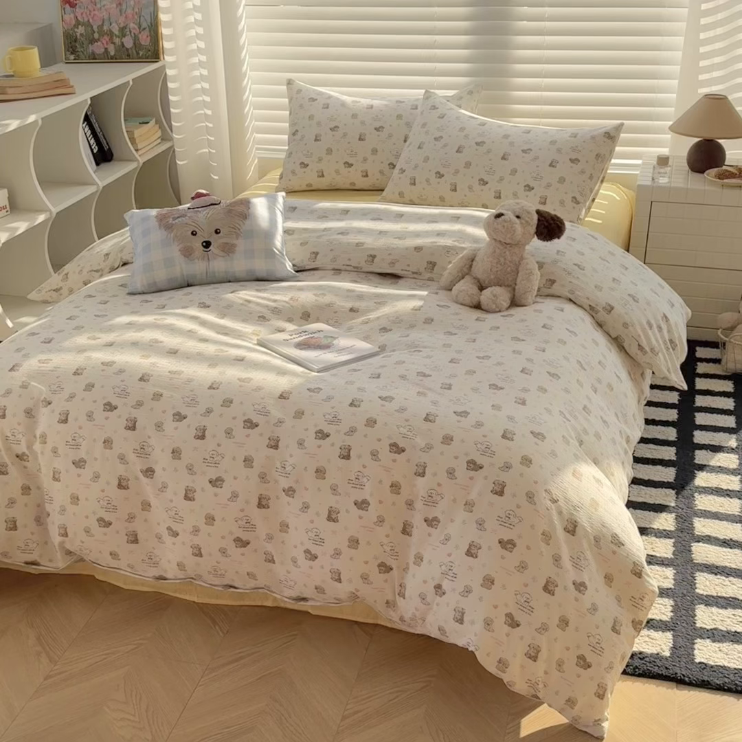 91家纺网 家纺一手货源 找家纺 繁花家居 2025学生季第二波木棉水洗棉四件套三件套跑量款 狗狗家族