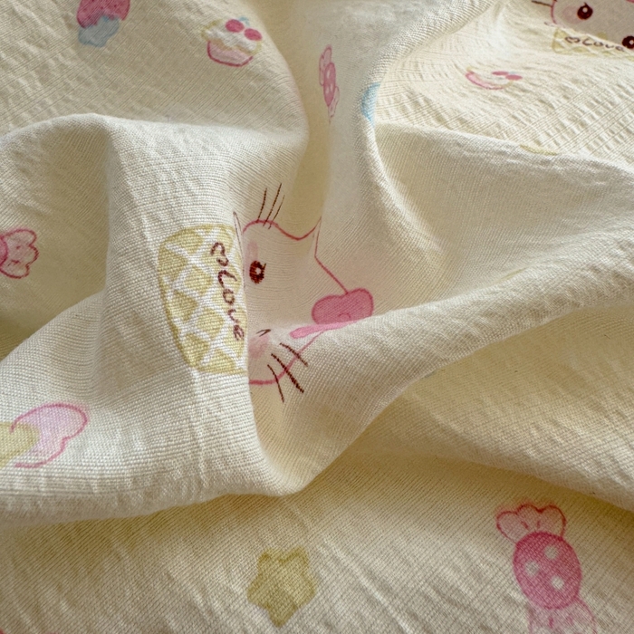 91家纺网 家纺一手货源 找家纺 繁花家居 2025学生季第二波木棉水洗棉四件套三件套跑量款 甜筒小猫-米