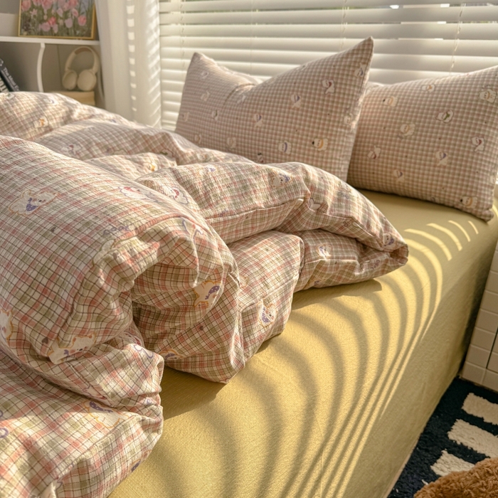 91家纺网 家纺一手货源 找家纺 繁花家居 2025学生季第二波木棉水洗棉四件套三件套跑量款 彩格蒙宠