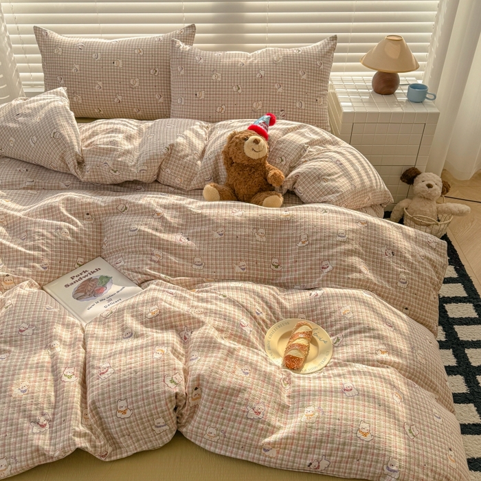 91家纺网 家纺一手货源 找家纺 繁花家居 2025学生季第二波木棉水洗棉四件套三件套跑量款 彩格蒙宠