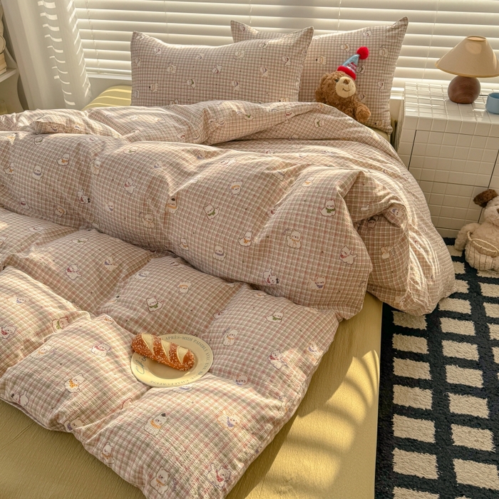 91家纺网 家纺一手货源 找家纺 繁花家居 2025学生季第二波木棉水洗棉四件套三件套跑量款 彩格蒙宠