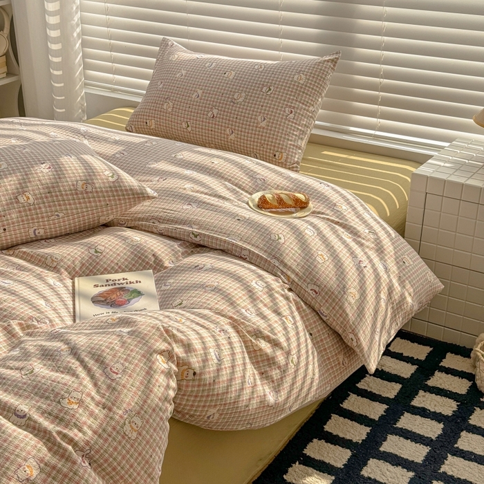 91家纺网 家纺一手货源 找家纺 繁花家居 2025学生季第二波木棉水洗棉四件套三件套跑量款 彩格蒙宠