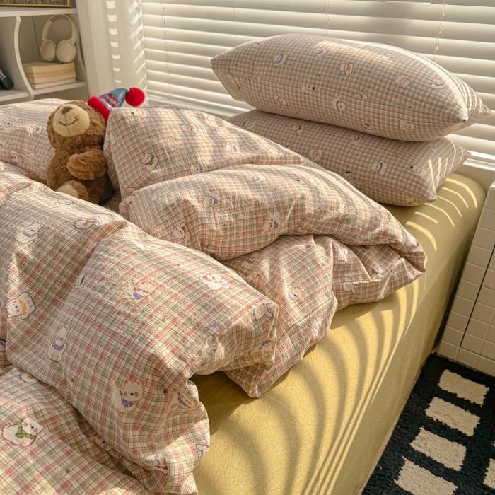 91家纺网 家纺一手货源 找家纺 繁花家居 2025学生季第二波木棉水洗棉四件套三件套跑量款 彩格蒙宠