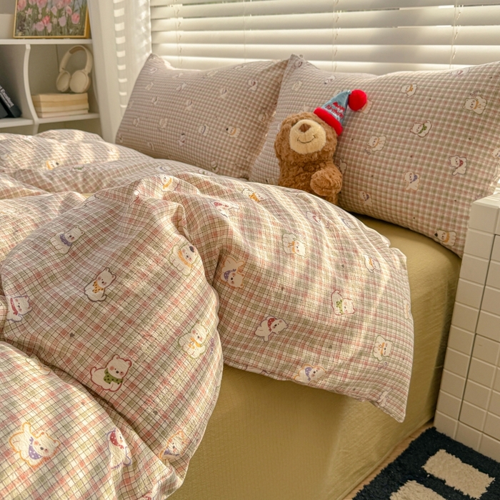 91家纺网 家纺一手货源 找家纺 繁花家居 2025学生季第二波木棉水洗棉四件套三件套跑量款 彩格蒙宠