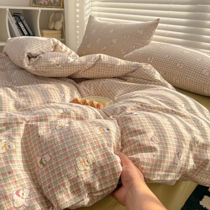 91家纺网 家纺一手货源 找家纺 繁花家居 2025学生季第二波木棉水洗棉四件套三件套跑量款 彩格蒙宠