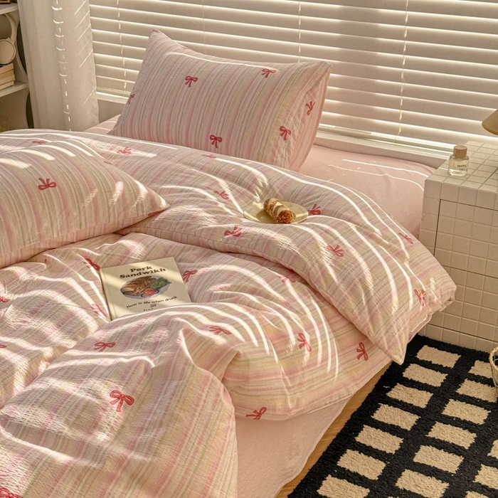 91家纺网 家纺一手货源 找家纺 繁花家居 2025学生季第二波木棉水洗棉四件套三件套跑量款 粉黛佳人