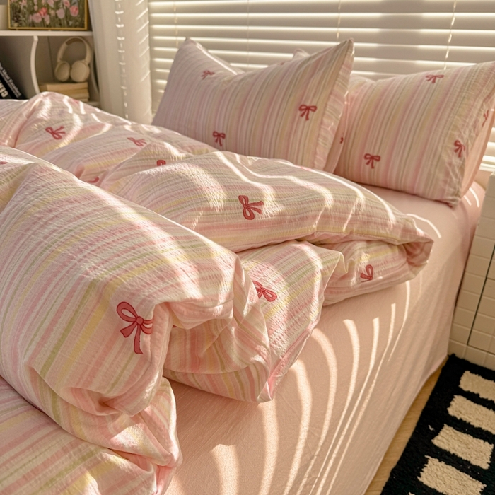 91家纺网 家纺一手货源 找家纺 繁花家居 2025学生季第二波木棉水洗棉四件套三件套跑量款 粉黛佳人