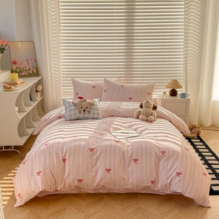 91家纺网 家纺一手货源 找家纺 繁花家居 2025学生季第二波木棉水洗棉四件套三件套跑量款 粉黛佳人