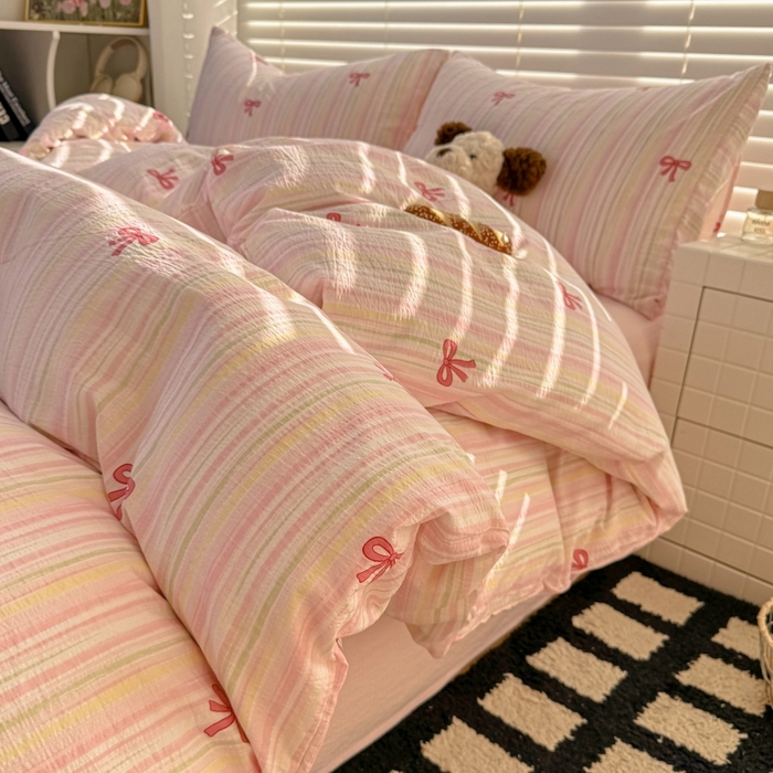 91家纺网 家纺一手货源 找家纺 繁花家居 2025学生季第二波木棉水洗棉四件套三件套跑量款 粉黛佳人