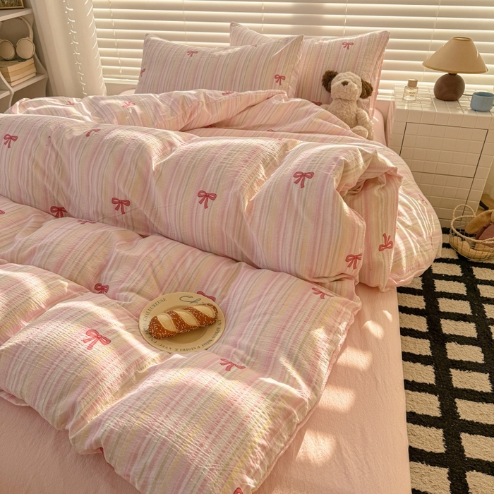 91家纺网 家纺一手货源 找家纺 繁花家居 2025学生季第二波木棉水洗棉四件套三件套跑量款 粉黛佳人