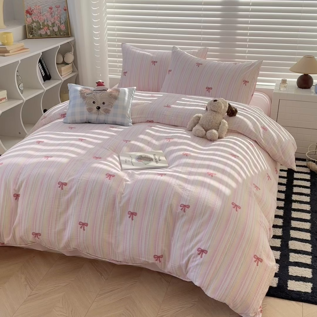 91家纺网 家纺一手货源 找家纺 繁花家居 2025学生季第二波木棉水洗棉四件套三件套跑量款 粉黛佳人