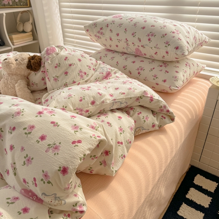 91家纺网 家纺一手货源 找家纺 繁花家居 2025学生季第二波木棉水洗棉四件套三件套跑量款 花花狗