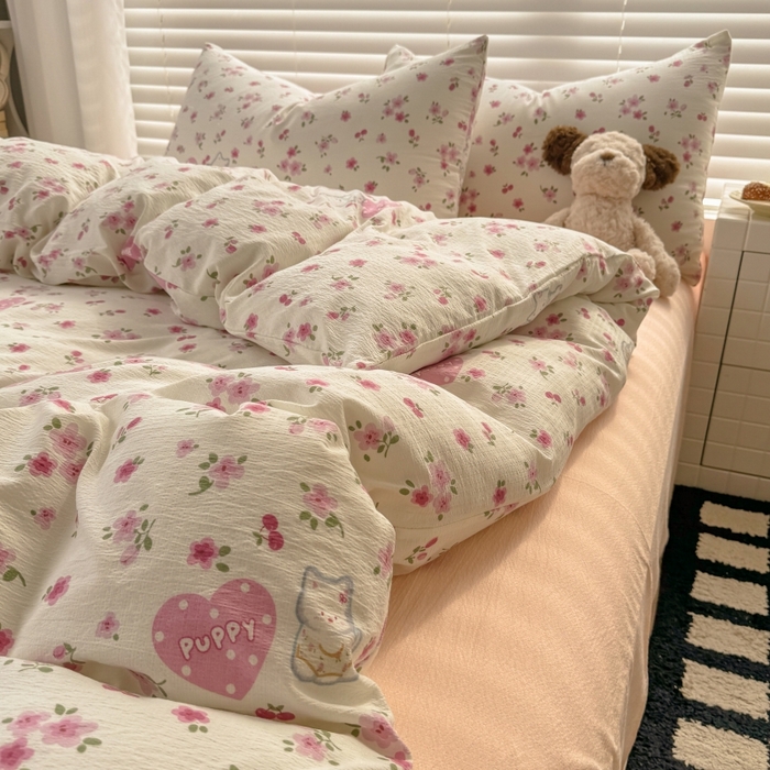 91家纺网 家纺一手货源 找家纺 繁花家居 2025学生季第二波木棉水洗棉四件套三件套跑量款 花花狗