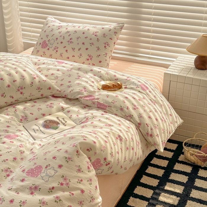 91家纺网 家纺一手货源 找家纺 繁花家居 2025学生季第二波木棉水洗棉四件套三件套跑量款 花花狗