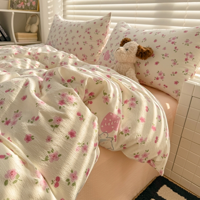91家纺网 家纺一手货源 找家纺 繁花家居 2025学生季第二波木棉水洗棉四件套三件套跑量款 花花狗