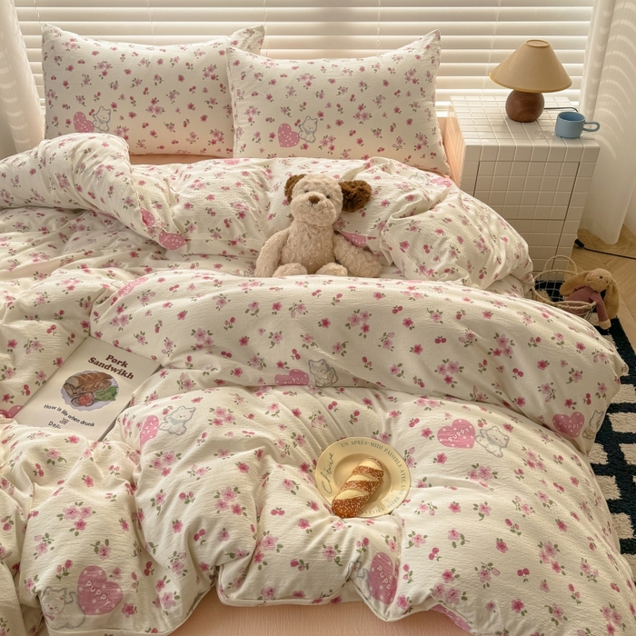 91家纺网 家纺一手货源 找家纺 繁花家居 2025学生季第二波木棉水洗棉四件套三件套跑量款 花花狗