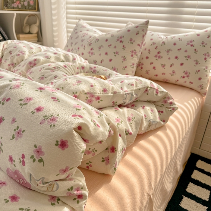 91家纺网 家纺一手货源 找家纺 繁花家居 2025学生季第二波木棉水洗棉四件套三件套跑量款 花花狗