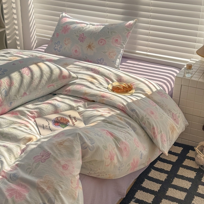 91家纺网 家纺一手货源 找家纺 繁花家居 2025学生季第二波木棉水洗棉四件套三件套跑量款 花间醉意