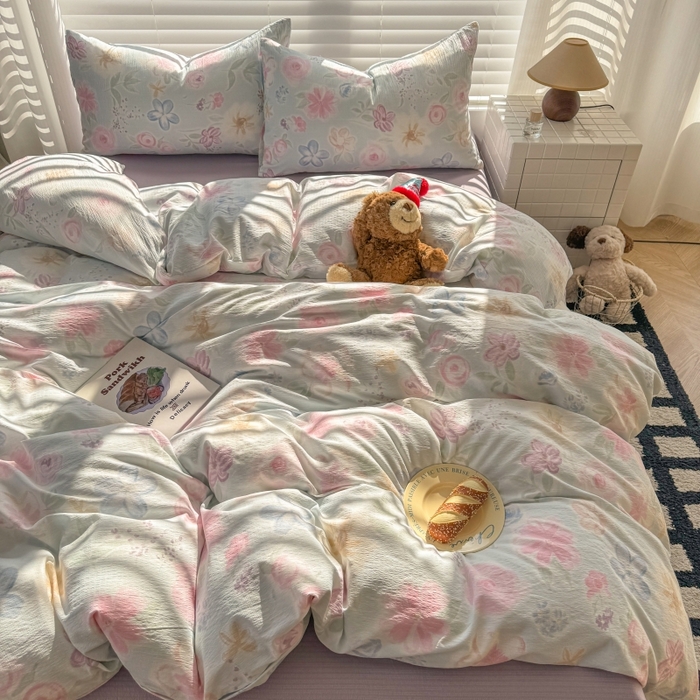 91家纺网 家纺一手货源 找家纺 繁花家居 2025学生季第二波木棉水洗棉四件套三件套跑量款 花间醉意