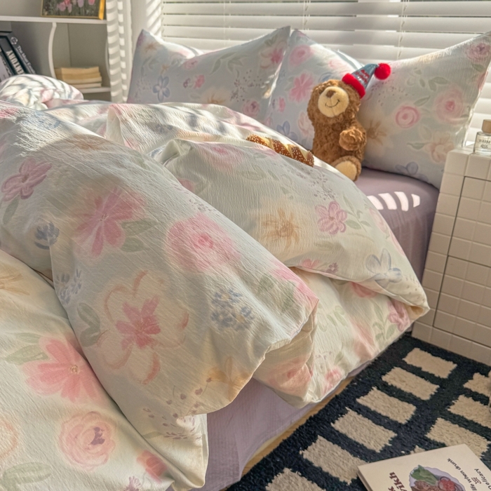 91家纺网 家纺一手货源 找家纺 繁花家居 2025学生季第二波木棉水洗棉四件套三件套跑量款 花间醉意