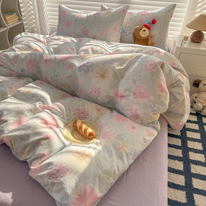 91家纺网 家纺一手货源 找家纺 繁花家居 2025学生季第二波木棉水洗棉四件套三件套跑量款 花间醉意