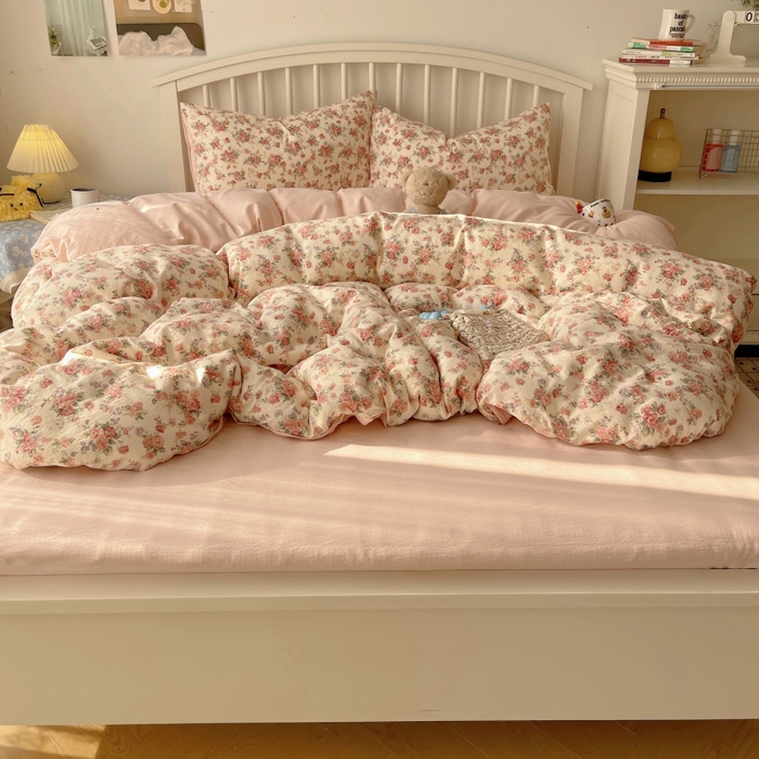 91家纺网 家纺一手货源 找家纺 繁花家居 2025学生季第二波木棉水洗棉四件套三件套跑量款 蔷薇岛屿