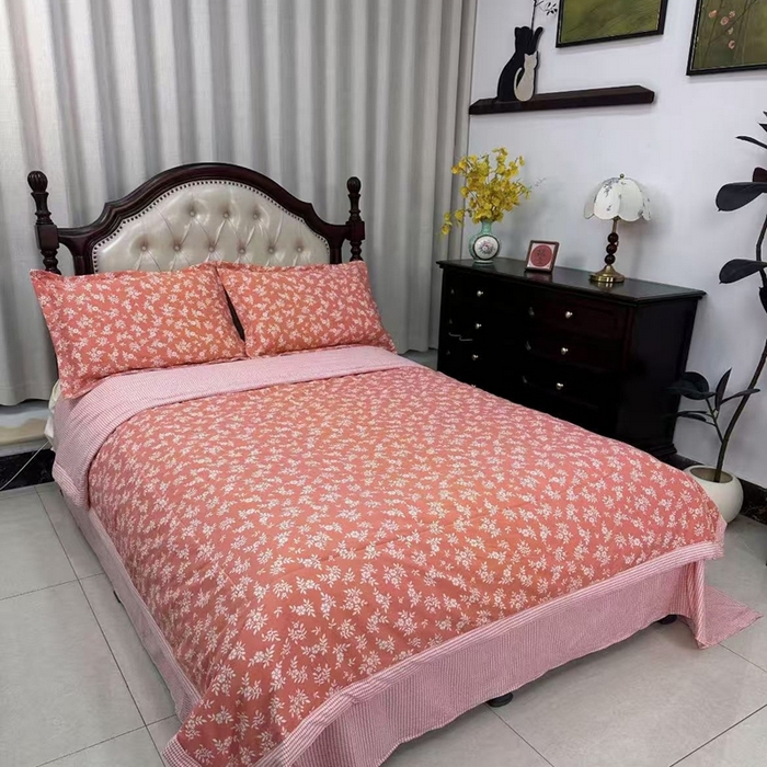 禧多家纺2025新款双层纱夏被四件套 樱花小镇-粉
