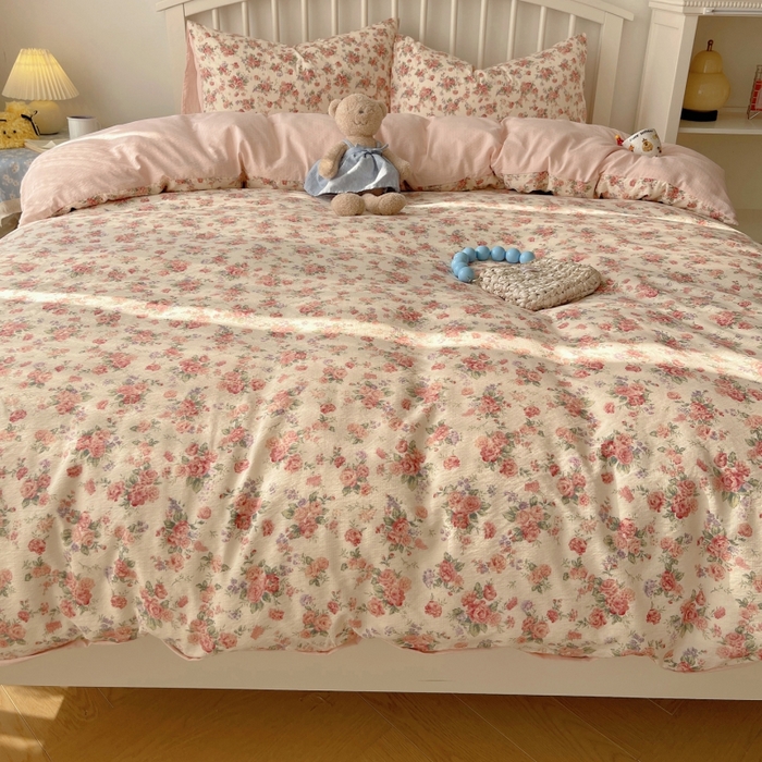 91家纺网 家纺一手货源 找家纺 繁花家居 2025学生季第二波木棉水洗棉四件套三件套跑量款 蔷薇岛屿