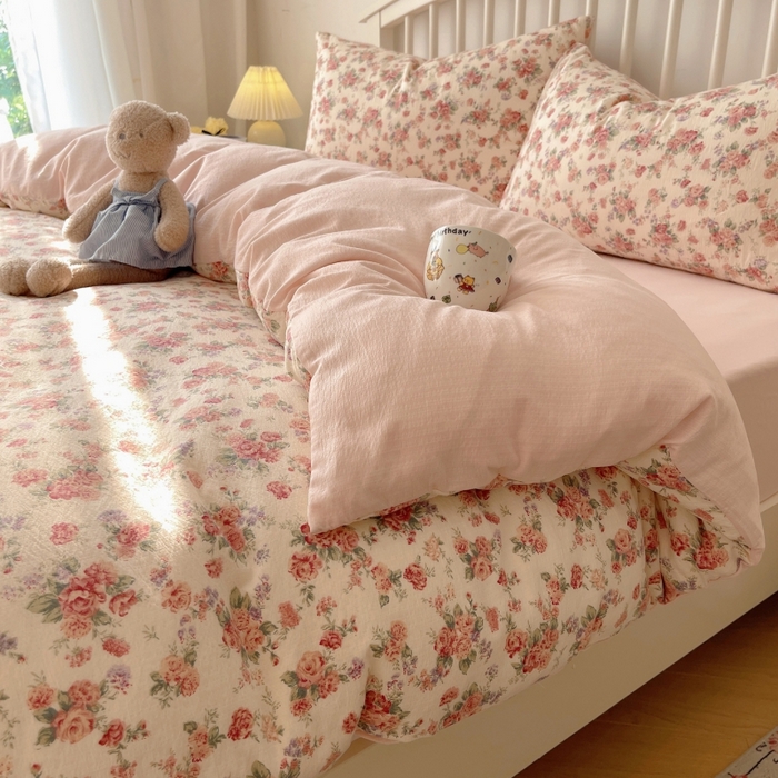 91家纺网 家纺一手货源 找家纺 繁花家居 2025学生季第二波木棉水洗棉四件套三件套跑量款 蔷薇岛屿