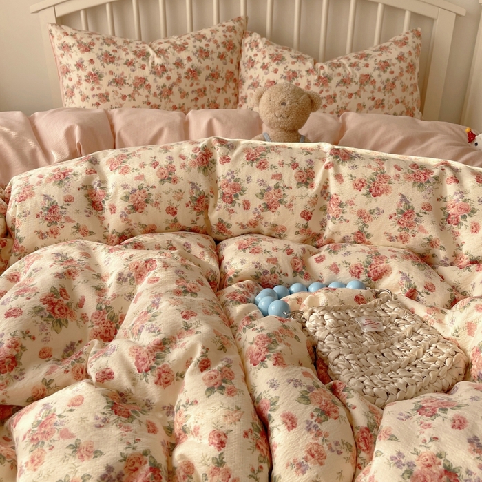 91家纺网 家纺一手货源 找家纺 繁花家居 2025学生季第二波木棉水洗棉四件套三件套跑量款 蔷薇岛屿