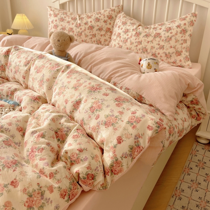 91家纺网 家纺一手货源 找家纺 繁花家居 2025学生季第二波木棉水洗棉四件套三件套跑量款 蔷薇岛屿