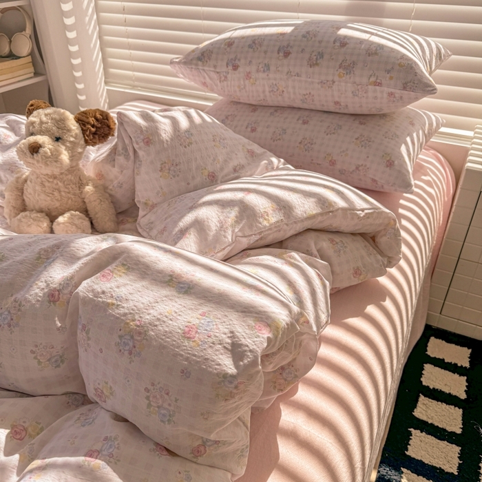 91家纺网 家纺一手货源 找家纺 繁花家居 2025学生季第二波木棉水洗棉四件套三件套跑量款 桃之夭夭