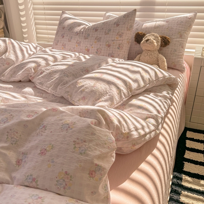 91家纺网 家纺一手货源 找家纺 繁花家居 2025学生季第二波木棉水洗棉四件套三件套跑量款 桃之夭夭