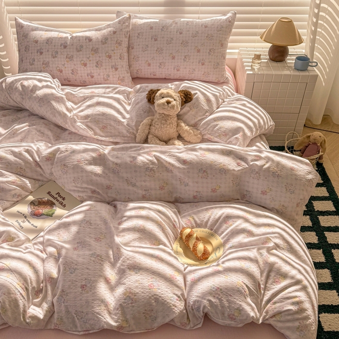 91家纺网 家纺一手货源 找家纺 繁花家居 2025学生季第二波木棉水洗棉四件套三件套跑量款 桃之夭夭