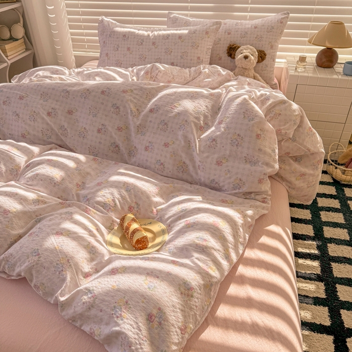 91家纺网 家纺一手货源 找家纺 繁花家居 2025学生季第二波木棉水洗棉四件套三件套跑量款 桃之夭夭