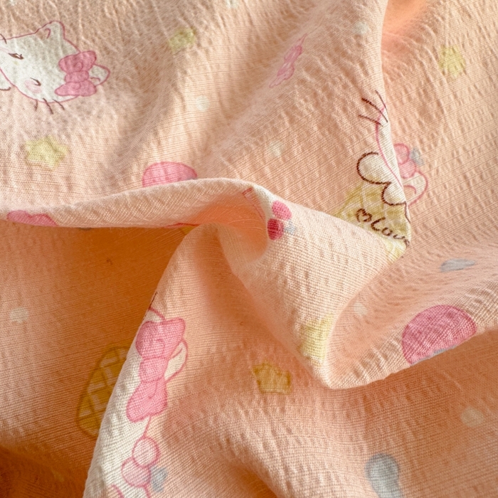 91家纺网 家纺一手货源 找家纺 繁花家居 2025学生季第二波木棉水洗棉四件套三件套跑量款 甜筒小猫-粉