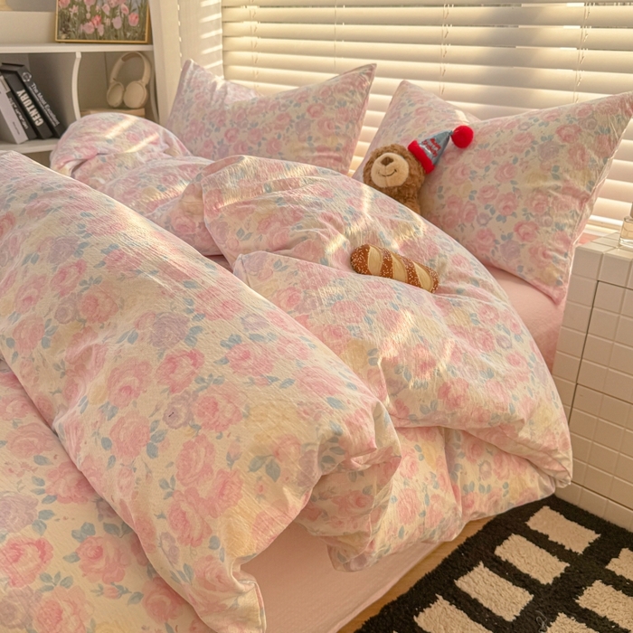 91家纺网 家纺一手货源 找家纺 繁花家居 2025学生季第二波木棉水洗棉四件套三件套跑量款 午后花园