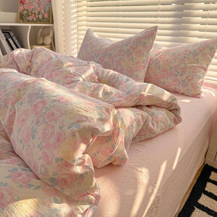 91家纺网 家纺一手货源 找家纺 繁花家居 2025学生季第二波木棉水洗棉四件套三件套跑量款 午后花园