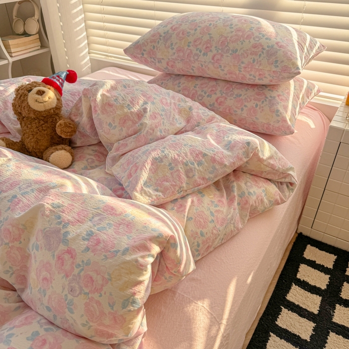 91家纺网 家纺一手货源 找家纺 繁花家居 2025学生季第二波木棉水洗棉四件套三件套跑量款 午后花园