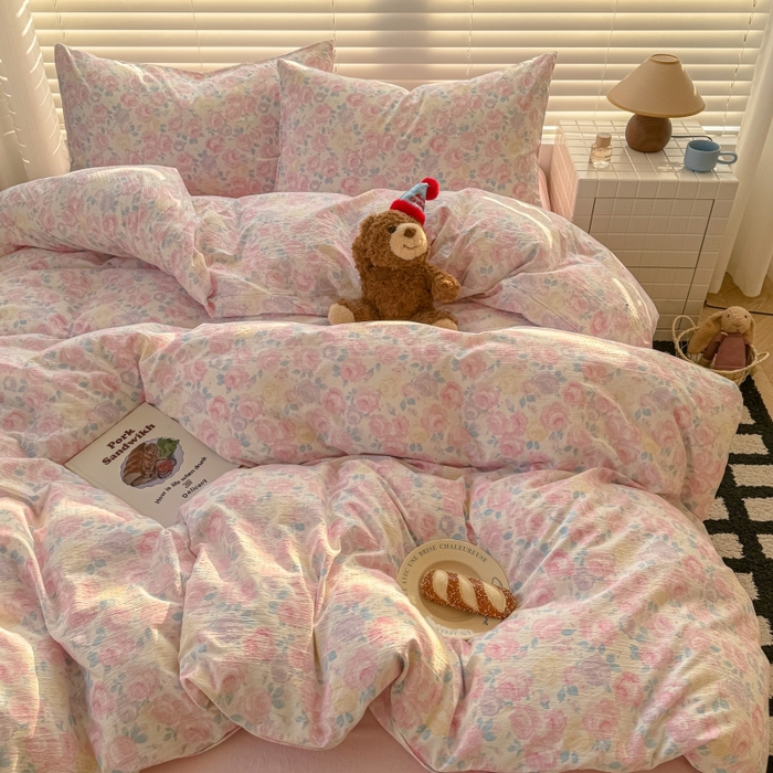 91家纺网 家纺一手货源 找家纺 繁花家居 2025学生季第二波木棉水洗棉四件套三件套跑量款 午后花园