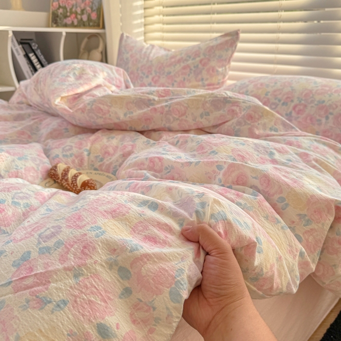 91家纺网 家纺一手货源 找家纺 繁花家居 2025学生季第二波木棉水洗棉四件套三件套跑量款 午后花园